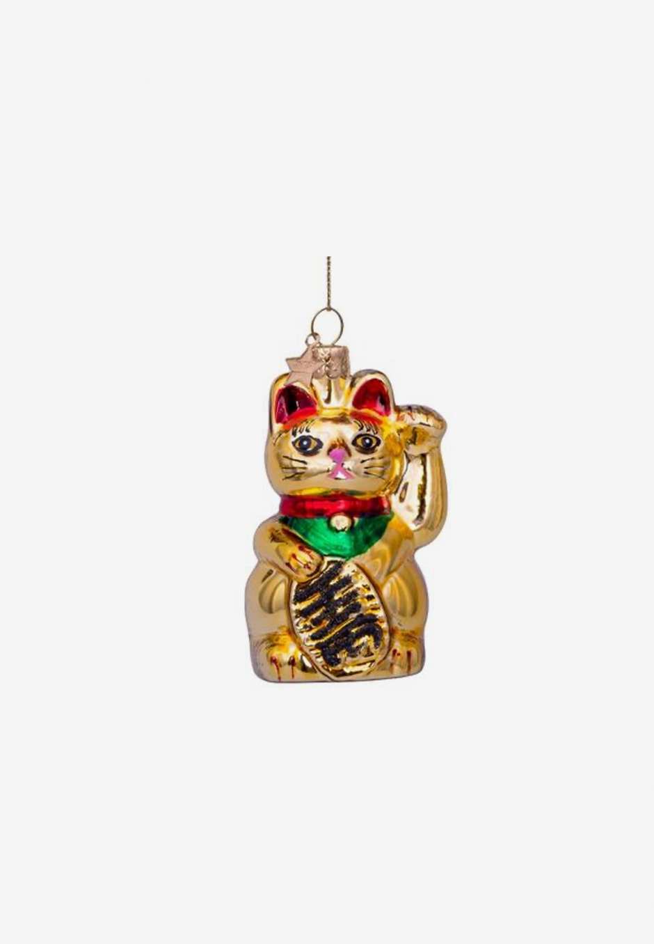 Vondels Ornament Glass Gold Lucky Cat