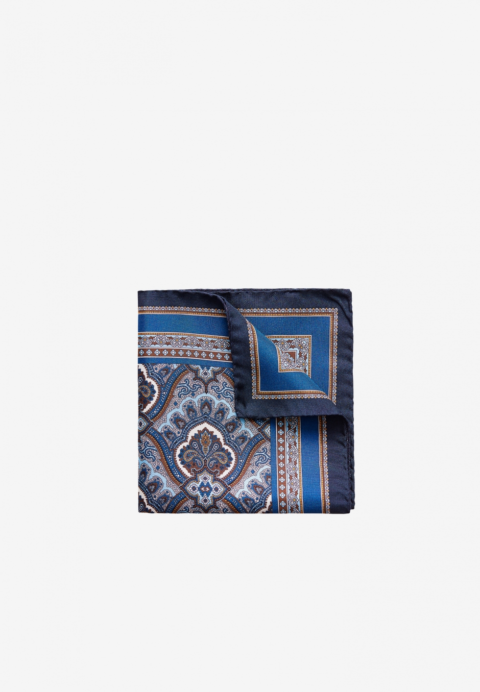 Eton Silk Pocket Square Blue Paisley