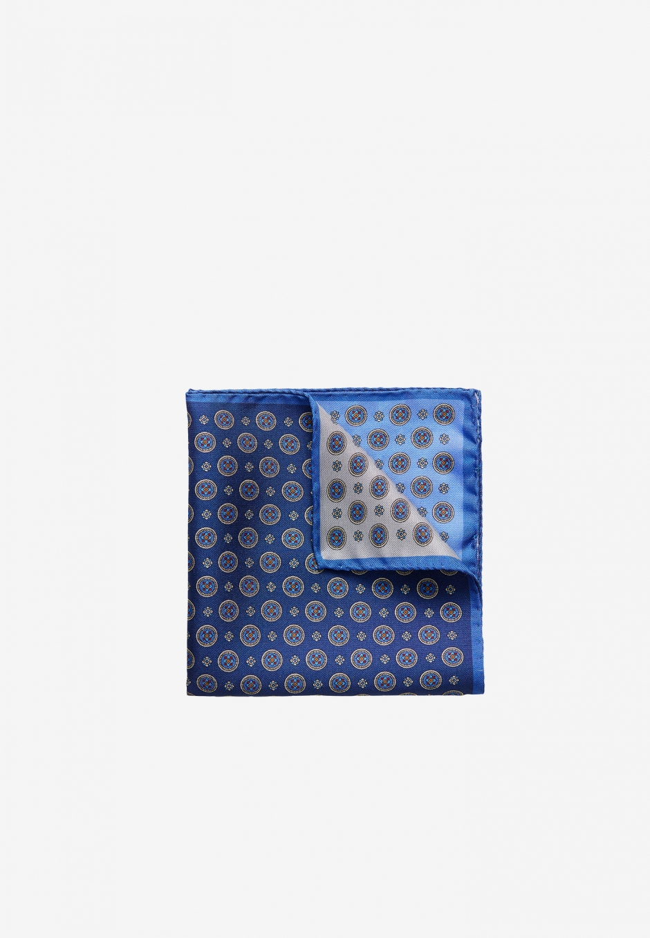 Eton Silk Pocket Square Blue Four Squares