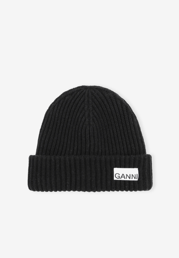 Ganni Recycled Wool Beanie Black