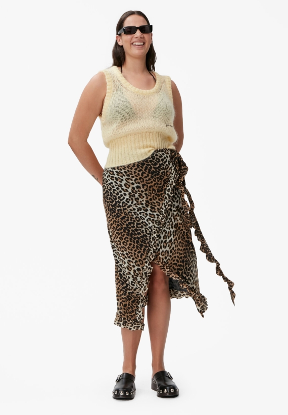 Ganni Mesh Wrap Midi Skirt