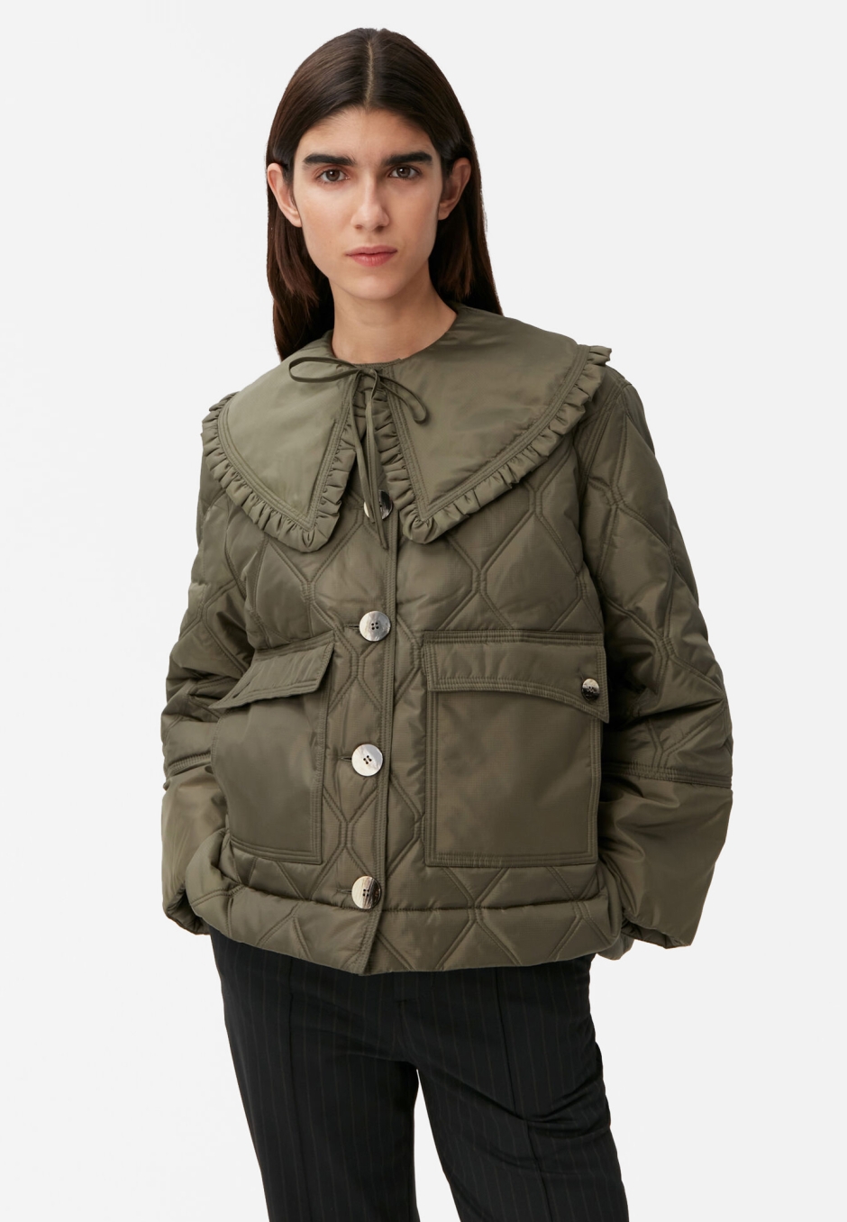 Ganni Cropped Ripstop Quilt Jacket